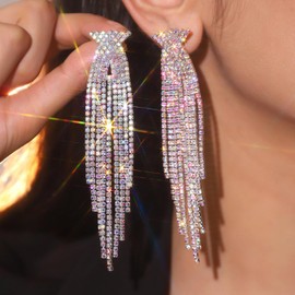 Stocking Stuffers Holiday Outfits for Women 2024 Wedding Earrings for Brides Rhinestone Earrings for Women Rhinestone Tassel Earrings Chandelier Earrings Sparkly Crystal Dangle Earrings