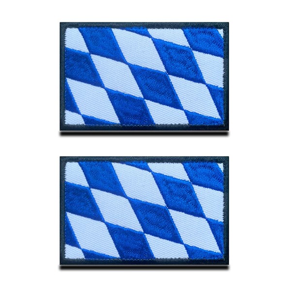 Pack of 2 Bavarian Flag Velcro Tactical Bavarian Emblem, Embroidered Patch with Velcro Fastening, Military Velcro Straps for Backpacks, Clothing, Bags, Uniform Vest, Jersey, Travel, Blue