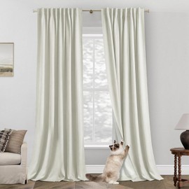 PANELSBURG - Cortinas opacas de lino blanco roto de 90 pulgadas de largo, plisadas en la parte posterior, oscurecimiento de la habitación, paneles de