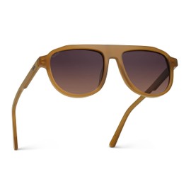 WearMe Pro Bold Retro Polarized Aviator Sunglasses | Geometric Flat Top Frame Design, Gradient Lenses (Milky Golden Brown/Brown Gradient Lens)