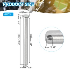 PATIKIL 10 x 120 Mm Single Hole Clevis Pins, 6 Pcs 304 Stainless Steel Flat Head Pin for Hitch Pin Lock Link Hinge Systems, Silver