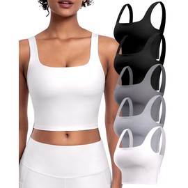 Womens Sports Bras 5 Packs - Square Neck Longline Workout Crop Tank Tops Padded Yoga Camisole with Built in Pads (2BlackDGrayLGrayWhite, M)