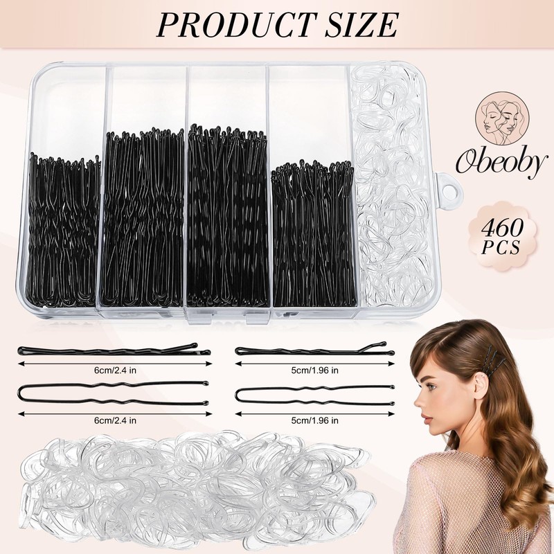 Set di 460 forcine e elastici per capelli, 220 spilli