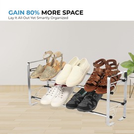 2-Tier Long Shoe Rack for Closet & Bedroom, Easy To Assemble Wide Sturdy Metal Shoe Storage Shelf, Free Standing Shoe Organizer for Entryway, Zapatera para Closet, Shoe Storage Organizer for Shoes