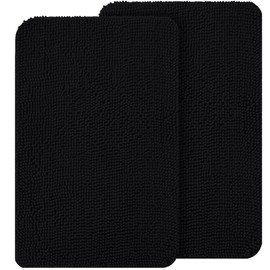 OLANLY Dog Door Mat Set 2-Piece 30x20, Absorbs Moisture and Dirt, Absorbent Non-Slip Washable Doormat, Quick Dry Chenille Mud Mat for Dogs, Entry Indoor Entryway Carpet for Inside Floor, Black