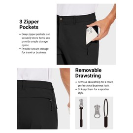 SPECIALMAGIC Golf Work Pants for Men Outdoor Pants Stretch Casual Ripstop Pants Golf Tapered Lightweight Pockets,Black,36W30L