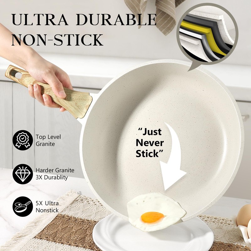 GiPP Nonstick Frying Pan Skillet with Lid - 11" White