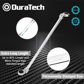 DURATECH 14 * 15 mm Extra Long Flex-Head Ratcheting Wrench, Metric, CR-V Steel