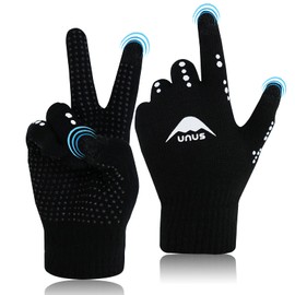 FINGER TEN Kids Running Gloves Winter Cycling Warm Knitted Thermal, Touchscreen Glove Non-Slip for Work Driving Ridding Sport Outdoor (Black, Age 5-12)