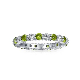Cubic Zirconia Love Green White Alternating Stackable CZ Eternity Ring Simulated Peridot .925 Sterling Silver August