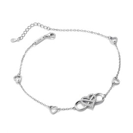 Anklet Women's Infinity Sign 925 Sterling Silver Jewellery for Women Girls, Heart Cubic Zirconia Anklet Anklet Infinity Infinity Love Bracelet Gift for Holiday Birthday, Sterling Silver