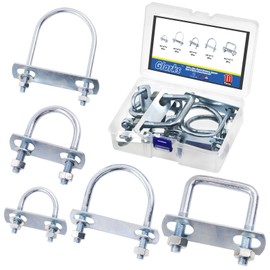 Glarks 10pcs M6/M8/M10 Round & Square U Bolts Set, 8pcs Round U-Bolts and 2pcs Square U-Bolt with Plates and Nuts, Zinc Plated Rounds Bend U Clamp for Sailboat Trailers, Boat