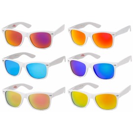 AMP Iconic Large Classic Horn Rim Retro Sunglasses White Multi Color Mirror  3WRV - White/Gold Mirror