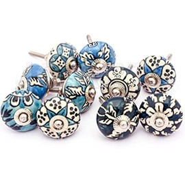 HOPOFLY Hopofly10 Ornate Aqua Blue Green Assorted Colour Floral Ceramic Knobs for Cabinets & Cupboards - Hand Painted Pulls