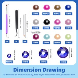 Glarks 4403pcs Rhinestone Gemstones and Flat Back Pearl Set, Deep Blue Rhinestone and Mixed Colours Flatback Beads with Tools for Crafts Clothing Shoes