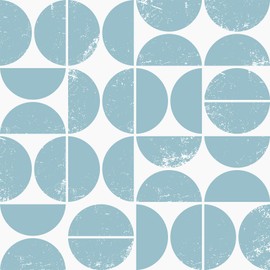VEELIKE Distressed Circles Geometric Peel and Stick Wallpaper Vintage Art Deco Wallpaper for Bedroom Bathroom 17.7''x354'' Removable Self Adhesive Modern Wall Paper Blue Contact Paper for Cabinet Wall