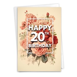 NobleWorks 20th Birthday Milestone Greeting Card with 5 x 7 Inch Envelope (1 Card) Flowers For Milestones - 20 C10599MBG
