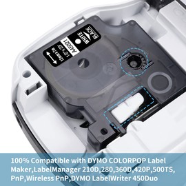 5-Pack D1 45021 Compatible with Dymo D1 Label Tape 12mm Black Replace for DYMO Label Maker Refills d1 a45021,White on Black,for Dymo LabelManager 160 280 360D 420P 210D 500TS Labelpoint 150 PnP, 7m