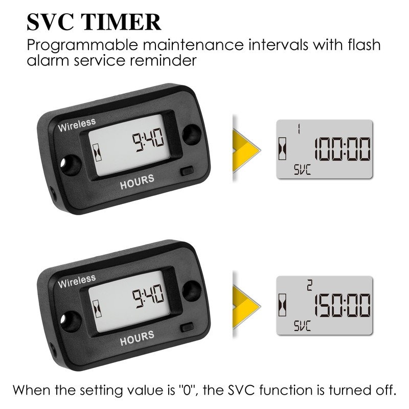 Jayron Digital Wireless Hour Meter, Vibration Activation, Programmable Maintenance Reminder,