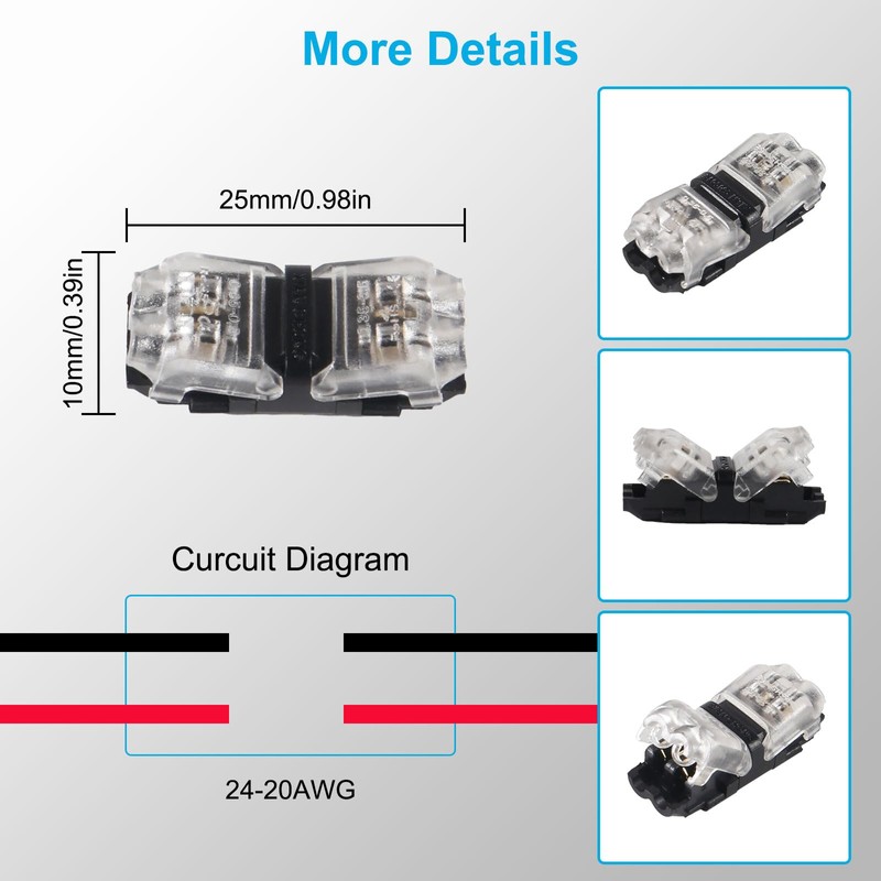 MELIFE 10PCS Low Voltage Wire Connectors, 2 Way Solderless Wire