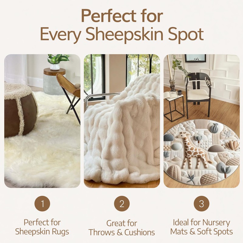 WaySoft Sheepskin Rug Brush with Premium Natural Beech Wood Handle,