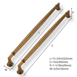 CABDM 5 Pack 12 Inch(305mm) Antique Brass Cabinet Pulls Solid Heavy Duty Vintage Brass Round Cabinet Pulls Kitchen Cabinet Hardware for Cupboard Drawer Handles Dresser Pulls