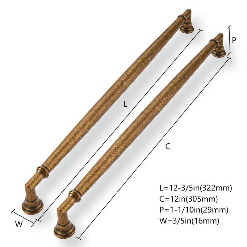 CABDM 5 Pack 12 Inch(305mm) Antique Brass Cabinet Pulls Solid