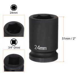 HARFINGTON 2pcs 6-Point Impact Socket 3/4" Drive 24mm Metric 40Cr Alloy Steel Spindle Axle Nut Impact Socket