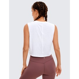 CRZ YOGA Pima Cotton Cropped Tank Tops for Women Workout Crop Top Sleeveless Athletic Shirts Loose Yoga Tops White Large