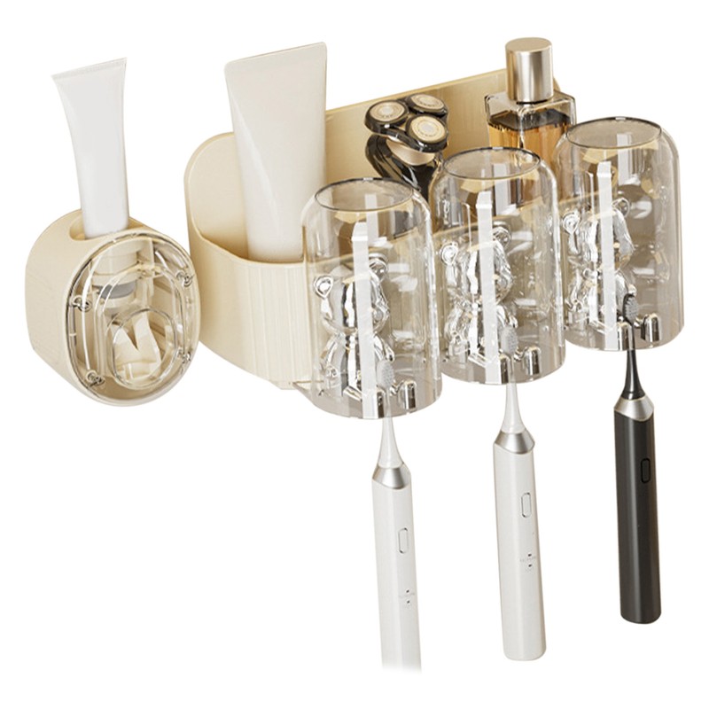 Cute Bear Toothbrush Shelf with Automatic Toothpaste Squeezer Plastic Punch