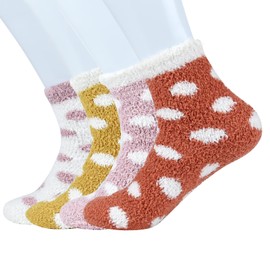 FEPITO 4 Pairs Fluffy Socks Womens Winter Fluffy Cozy Socks Slipper Bed Socks for Women