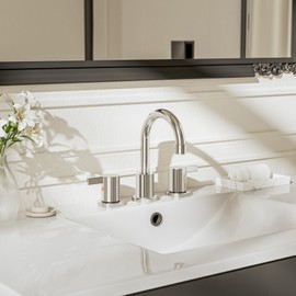 Phiestina 8 Inch 3 Hole Widespread Chrome Bathroom Faucet 2 Handle Bathroom Vanity Faucet with Metal Pop Up Drain & cUPC Water Supply line,BF03042-K01-C