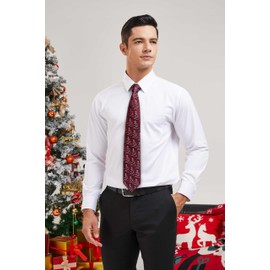 HISDERN Christmas Mens Ties Burgundy Xmas Tree Pattern Tie and Pocket Square Holiday Season Funny Neckties Handkerchief for Party