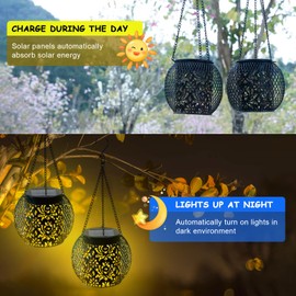 GIACOMO Solar Lights for Outdoors, Solar Lanterns IP65, Lanterns for Outdoors, Waterproof Metal Hanging Solar Lights for Outdoor Garden Decoration, Outdoor Backyards, Balcony Lighting