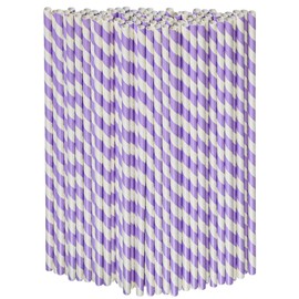 26 cm Extra Long Disposable Paper Straws - 0.6 cm Diameter, Purple/White Striped, Pack of 100