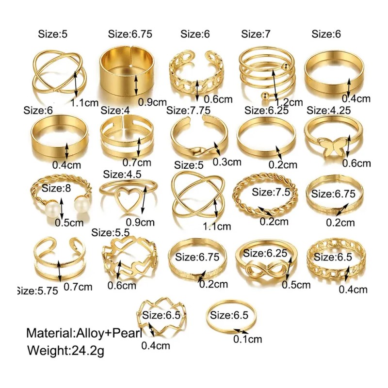 Anillos Ajustable Sortija Set De 46 Pz Dorados Mujer Joyerí