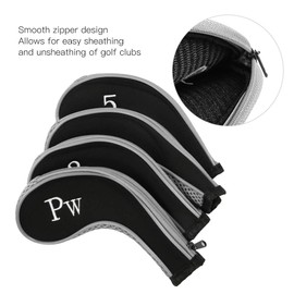 Golf Headgear, 10 Pieces Neoprene Waterproof Golf Clubs Iron Head Covers Putter Set Protective Cover Golf Accessories (Grey)