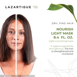 Lazartigue Nourish-Light Mask, Enhanced with the Richness of Soybean Oil, Strengthens Hair Fibers, Softens and Moisturizes Hair, 8.4 Fl Oz