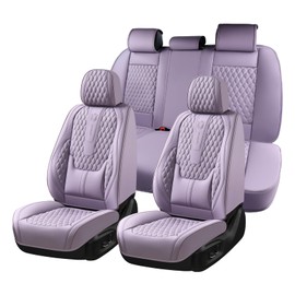 Coverado Seat Covers Full Set, Purple Car Seat Covers, Waterproof Car Seat Cover with Lumbar Support, Leather Car Seat Cushion Protector, Car Seat Covers Universal Fit Most Cars