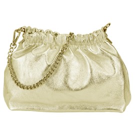 SH Leder Elke G355 Genuine Leather Shoulder Bag Clutch Small Bag Evening Bag Everyday Bag with Silver Chain 23 x 14 cm, gold, S