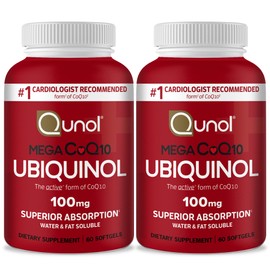 Qunol Qunol Ubiquinol CoQ10 100mg Softgels, Mega Ubiquinol 100mg - Superior Absorption - Active form of Coenzyme Q10 for Heart Health - 4 Month Supply - 60 Count (Pack of 2)
