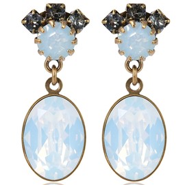 Vintage Earrings Gold Crystals Oval Cut Crown Women's Earrings Nobel Schmuck, Glass, Crystal