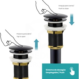 KARBI Tapón de Drenaje Desplegable - Acero Inoxidable -contra para Lavabo con Desagüe Desplegable - Salida de 1 1/4" - Sistema Push para Desagüe de Baño - Alta Calidad (Negro)