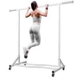 Raybee Clothes Rack 77" W Clothing Rack Heavy Duty Garment Rack Rolling Clothes Racks for Hanging Clothes Rack with Wheels Portable Commercial Wardrobe Rack with Wheels White 77''W×66''H×24''D