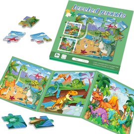 Magnetic Puzzles for Toddlers 3-5 , 75-Pieces Travel Toys , Dinosaur Puzzles Ages 4-6, Educational Learning Magnets, Road Car Trip & Airplane Activities Toys for 3 4 5 6 7 Girls Boys Gift