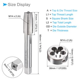 CoCud Tap and Die Set, M14 x 2 Thread, Metric High-Speed Steel Machine Screw Tap & Round Die Tool Kit - (Applications: for Threading Tapping Repairing), 1-Set
