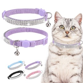 EXPAWLORER Soft Velvet Safe Cat Collars for Girl Cats - Rhinestones Bling Diamante Adjustable Collars Breakaway- Chirstmas Cat Clollar Gifts with Bells for Boy Cats Kitty and Small Dogs
