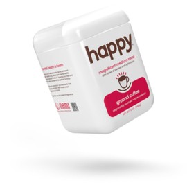 happy coffee medium roast ground coffee, 12 oz., notes of berries & optimism, recyclable container, grown & harvested in Brazil & Colombia, raíz sustainability verified