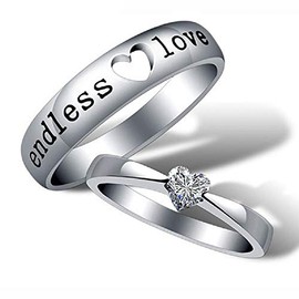 Uloveido 2pcs His and Her Endless Love Heart Ring Platinum Plated Engagement Rings Puzzle Matching Set Wedding Engagement Band Valentine's Day Couples Gifts J205 (J205Men8Women5)