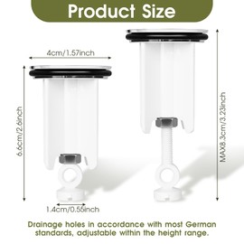 Pack of 2 Universal Sink Plug 40 mm Chrome Drain Plug - Made of Brass, Universal 40 mm Height Adjustable with Rubber, Drain Plug for Sink, Rustproof & Tight, White